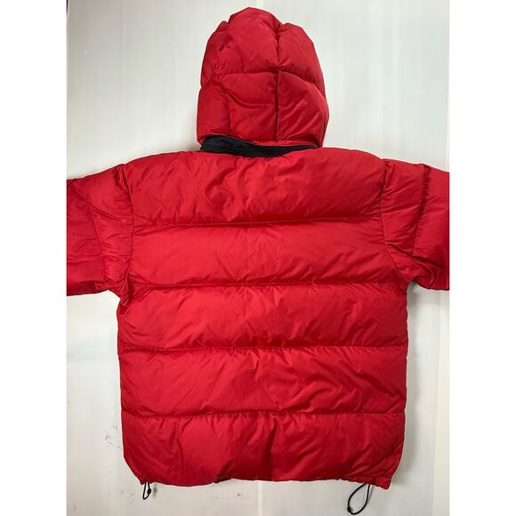 LANDS END Sz LG 42-44 Reversible Down Puffer Jacket Red Navy Removable Hood - Picture 7 of 11